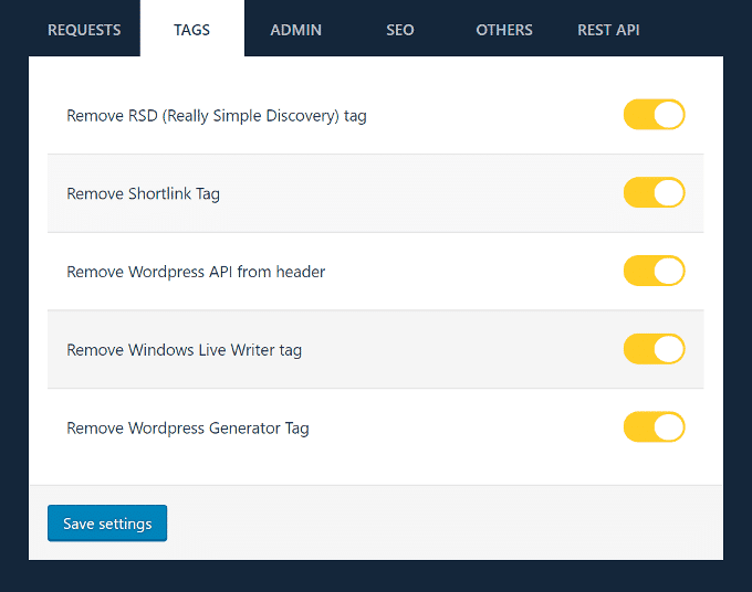 WP-Disable-Tags-Settings