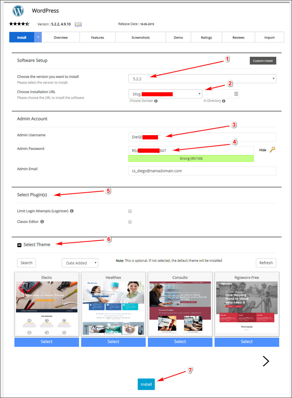 Halaman pengisian data instalasi WordPress Software Setup