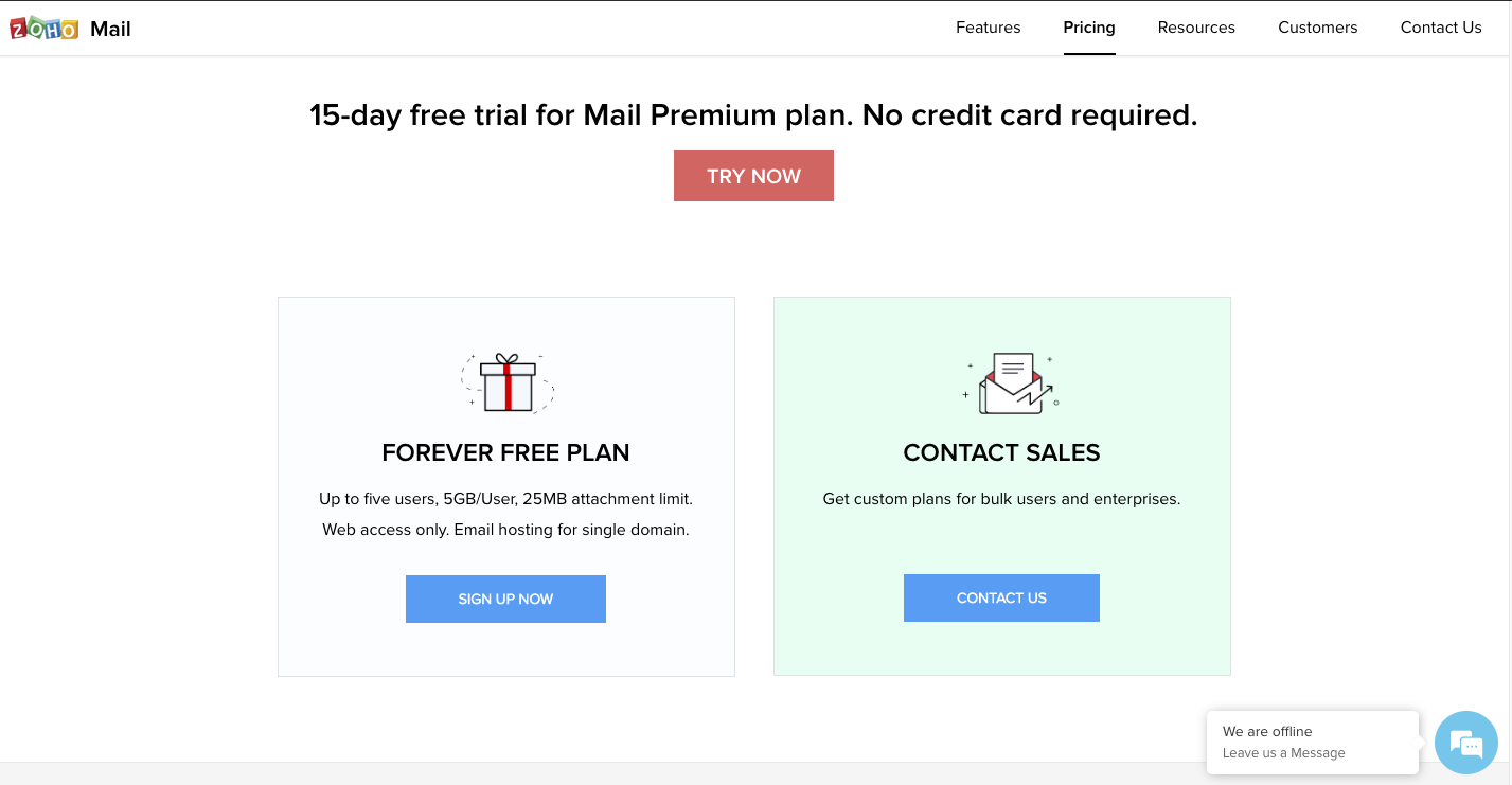 Pilih layanan free forever plan di Zoho Mail