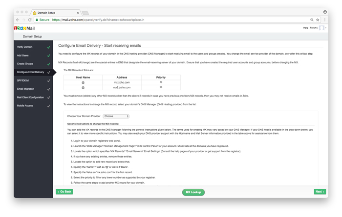 MX record Zoho Mail