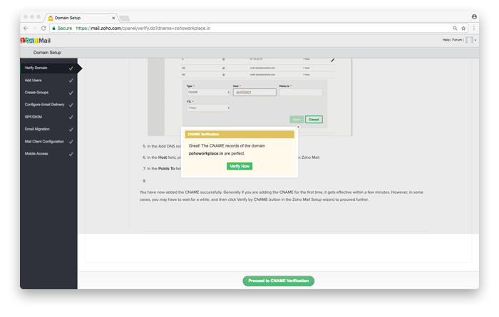 Verifikasi CNAME Zoho Mail di Domain baru